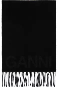 Шарф с бахромой Ganni, черный