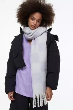 Шарф с бахромой H&amp;M, светло-фиолетовый/клетка