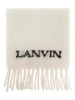 Шарф с бахромой и логотипом Lanvin, белый