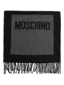 Шарф с бахромой и логотипом Moschino, серый