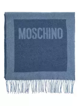 Шарф с бахромой и логотипом Moschino, синий