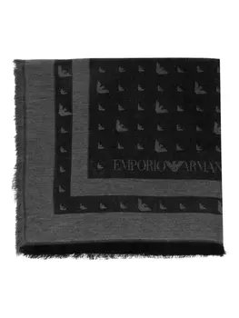 Шарф с бахромой и логотипом орла Emporio Armani, серый