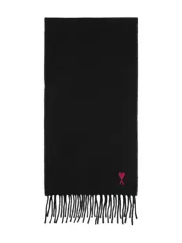 Шарф с бахромой и монограммой Ami De Coeur AMI Paris, черный