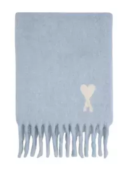 Шарф с бахромой и монограммой Ami De Coeur AMI Paris, синий