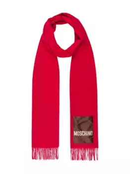 Шарф с бахромой и нашивкой-логотипом Moschino, красный
