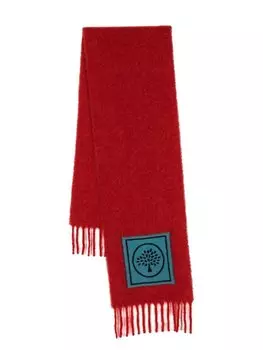 Шарф с бахромой и нашивкой-логотипом Mulberry, красный