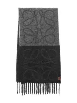 Шарф с бахромой и вышивкой Anagram LOEWE, серый
