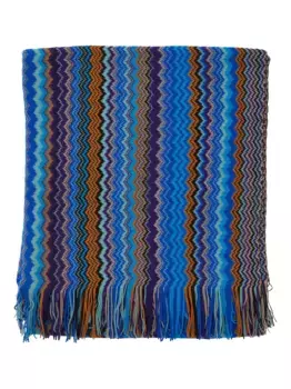 Шарф с бахромой и зигзагообразным узором Missoni, синий