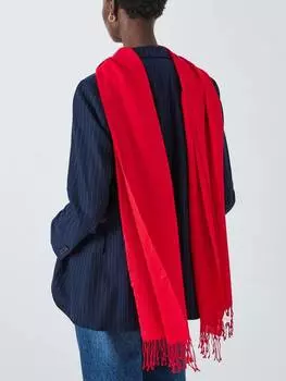 Шарф с бахромой из смеси шерсти John Lewis, красный