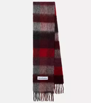 Шарф с бахромой из смесовой шерсти с логотипом Checked Acne Studios, Red/Black