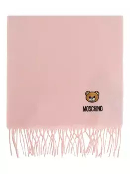 Шарф с бахромой, вышитый плюшевым мишкой Moschino, розовый