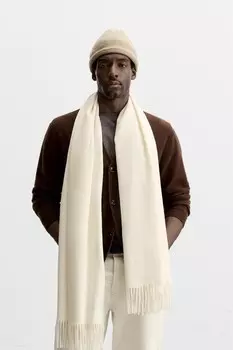 Шарф с бахромой ZARA, экрю