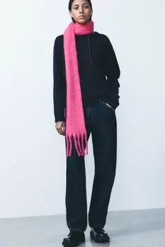 Шарф с бахромой ZARA, фуксия