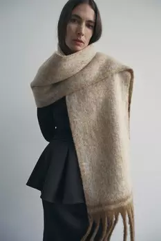 Шарф с бахромой ZARA, песочный