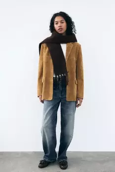 Шарф с бахромой ZARA, темно-коричневый