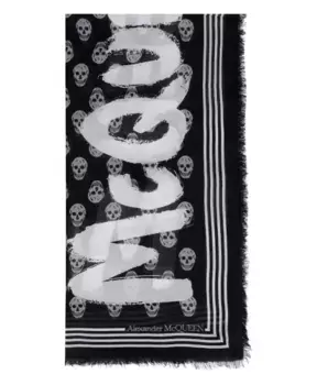Шарф с байкерским принтом Graffiti Alexander Mcqueen, черный