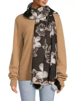 Шарф с цветочной отделкой из искусственного меха La Fiorentina, цвет Black Beige