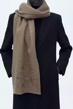 Шарф с цветочным узором из диаманта ZARA, кэмел