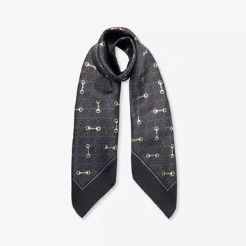 Шарф с графичным принтом GG Horsebit Gucci, черный