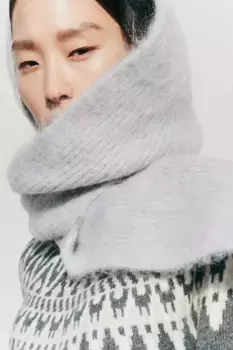 Шарф с капюшоном из смесового мохера H&M, серый