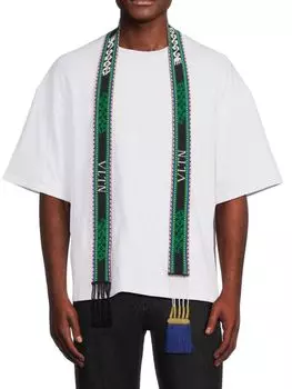 Шарф с кисточками и логотипом Valentino Garavani, цвет Bianco Emerald