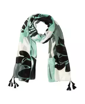 Шарф с кистями и абстрактным лиственным принтом Olsen, зеленый