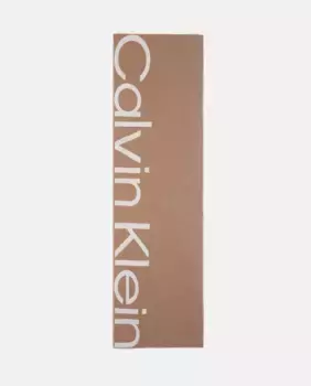 Шарф с крупным логотипом и контрастными деталями Calvin Klein, бежевый