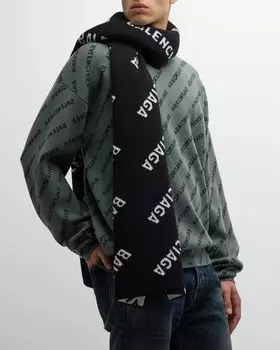 Шарф с логотипом по всей поверхности Balenciaga, цвет 1070 Black/White