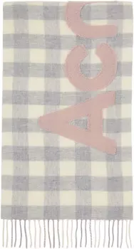 Шарф с логотипом в серо-белую клетку Acne Studios, серый/розовый