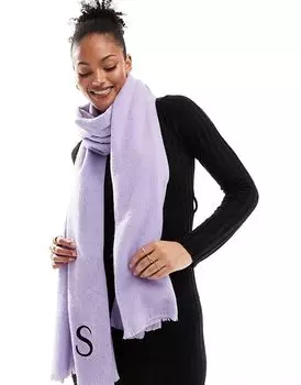 Шарф с необработанным краем и монограммой с инициалом S сиреневого цвета ASOS DESIGN