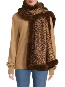 Шарф с отделкой из искусственного меха с леопардовым принтом La Fiorentina, цвет Brown Leopard