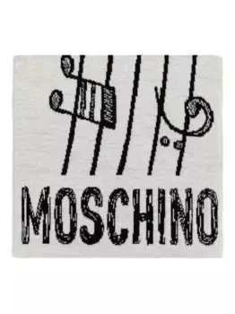Шарф с плюшевым мишкой и интарсией Moschino, белый