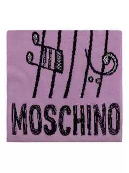 Шарф с плюшевым мишкой и интарсией Moschino, фиолетовый