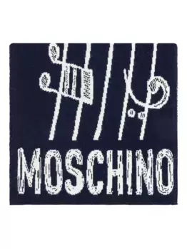 Шарф с плюшевым мишкой и интарсией Moschino, синий