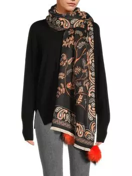 Шарф с помпоном из искусственного меха с цветочным принтом La Fiorentina, цвет Black Multi