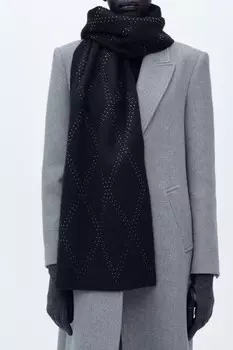 Шарф с ромбами и диамантами ZARA, черный