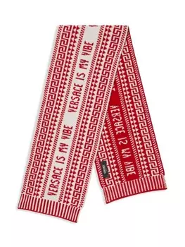 Шарф с узором «грека-интарсия» Versace Kids, белый