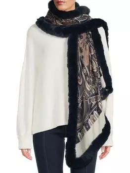 Шарф с узором пейсли и отделкой из искусственного меха La Fiorentina, цвет Navy Multi