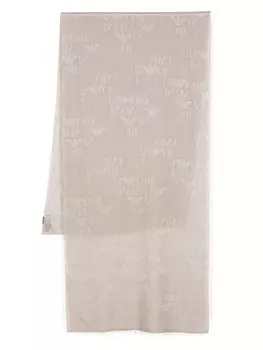 Шарф с жаккардовым логотипом Emporio Armani, серый