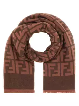 Шарф с жаккардовым логотипом FENDI, коричневый