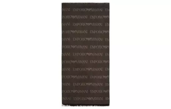 Шарф с жаккардовым принтом и бахромой EMPORIO ARMANI, коричневый