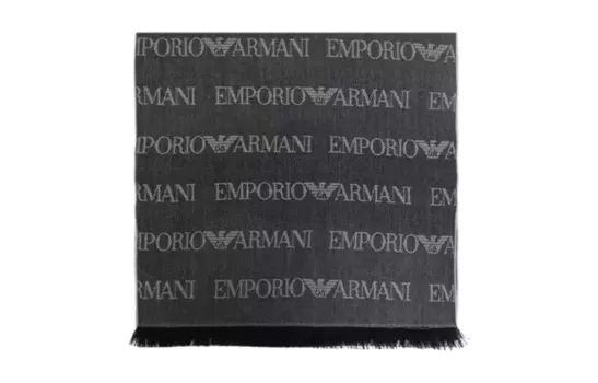 Шарф с жаккардовым принтом и бахромой EMPORIO ARMANI, серый