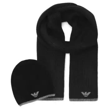 Шарф + шапка с добавлением шерсти и кашемира. Emporio Armani, черный