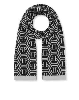 Шарф шерстяной длинный 180Х30 Вензель Philipp Plein, цвет Black / Grey