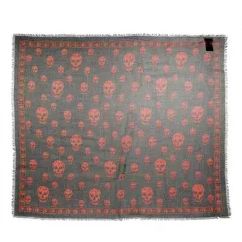 Шарф skull scarf 104x120 modal/silk loden/orange Alexander Mcqueen, зеленый