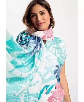 Шарф среднего размера с принтами и потертой окантовкой по краям Olsen, синий