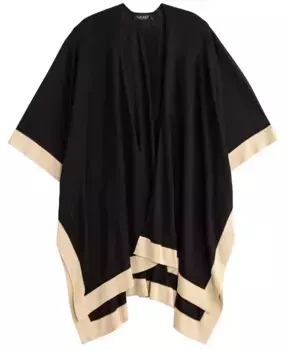 Шарф Tissue Lightweight Ruana with Border Lauren Ralph Lauren, черный