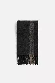 Шарф в клетку с текстурой и начесанным узором ZARA, черный