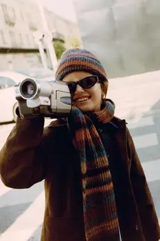 Шарф в полоску ZARA, коричневый