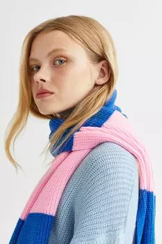Шарф в рубчик H&amp;M, ярко-синий/полосатый